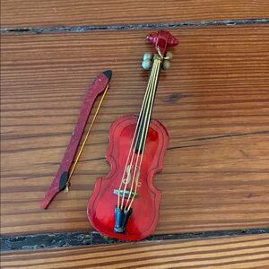 Red Miniature Violin Ornament with Bow